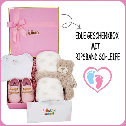 Hello box Baby Geschenkset zur Geburt für mädchen, Neugeborene geschenkset mit Lauflernschuhe, Babydecke, Kuscheltier Rosa Mädchen-1